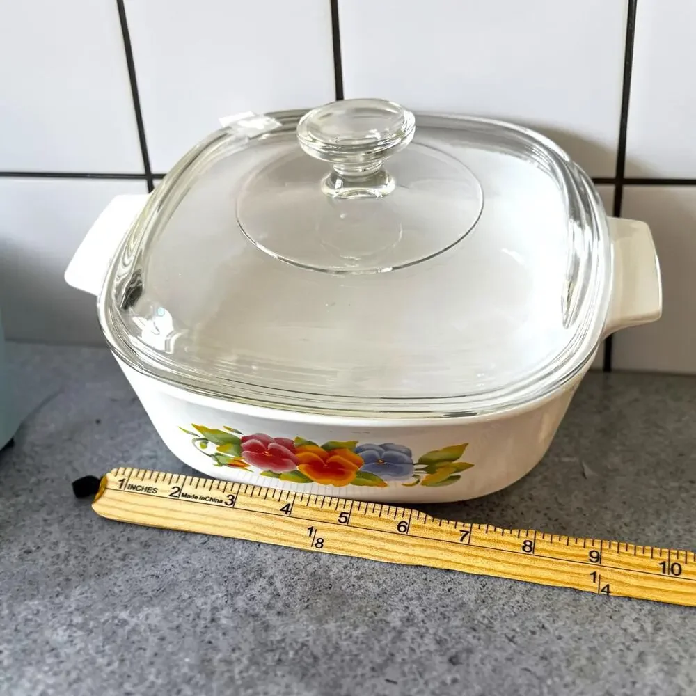 Vintage Corning Ware Summer Blush Pansy 2L Casserole Dish A-2-B with Pyrex Lid